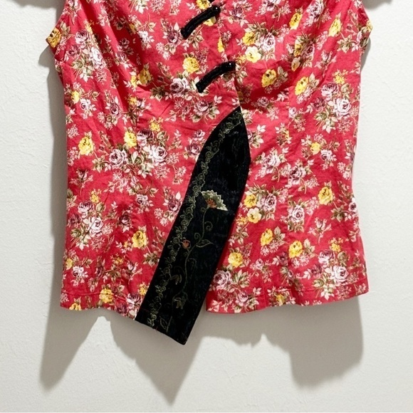 Vintage GAIL & GINNY Women’s Red Ditsy Floral Asian Inspired Blouse Top Size 9 - Picture 5 of 8